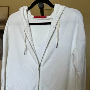n:philanthropy white hooded long zip up oversized distressed hem size XS thumbnail 2