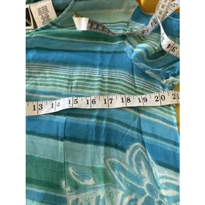 Phool Womens Blue Green Floral Stripe Sheer Tunic & Wide Leg Pant Set Rayon LG‎ thumbnail 11