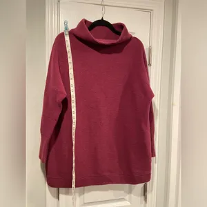 Free People Size S Burgundy Ribbed Mock Neck Sweater Large Oversized Cozy Knit thumbnail 8