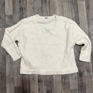 Free People Lofty Off White Alpaca Blend Cozy V-Neck Pullover Sweater M thumbnail 4