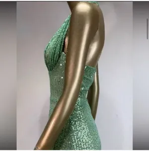 Sequin Halter V neck dress Green thumbnail 6