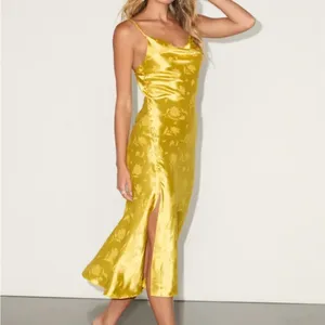 Lulu's Sunny Yellow Satin Midi Dress thumbnail 3