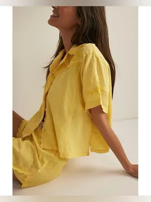 NWT Free People FP Intimately Good Intentions PJ Set - lemon drop yellow - XS thumbnail 4