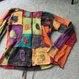 Colorful Festival Zip Up Jacket Earthy Patchwork Bohemian Hippie Eclectic thumbnail 2