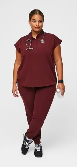Figs Womens Rafaela Oversized Scrub Top Technical Collection Wine Red Size XL thumbnail 1