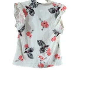 Pink Cap Sleeve Blouse with Ruffled Notched Collar Size L thumbnail 9