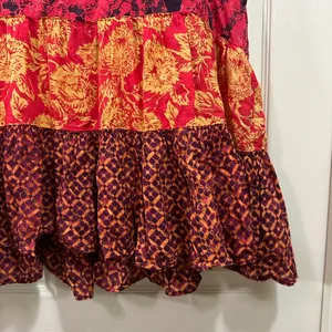 Free People Gotta Have You Tunic Oversized Patchwork Blouse Small Red Floral thumbnail 3
