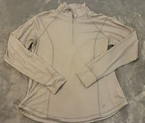 Old Navy Women's Light Beige/Gray Half-Zip Semi-Fitted Long Sleeve Top Size XL thumbnail 1