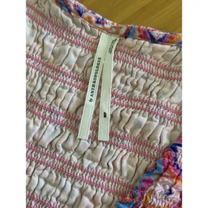 Anthropologie Peregrine Mini Dress Medium Petite Pink Blue Floral Paisley Ruffle thumbnail 4