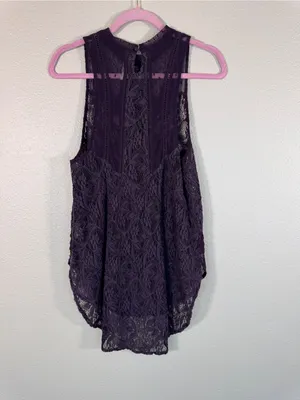 Free People Purple Lace Sleeveless Tunic Boho Blouse Womens S Festival Indie Top thumbnail 5