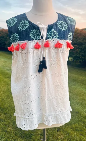 THML Sleeveless Boho White Eyelet Top thumbnail 1