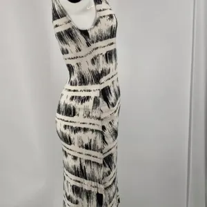 Anthropologie‎ Deletta Dress Small Black White Striped abstract Jersey Stretch S thumbnail 4