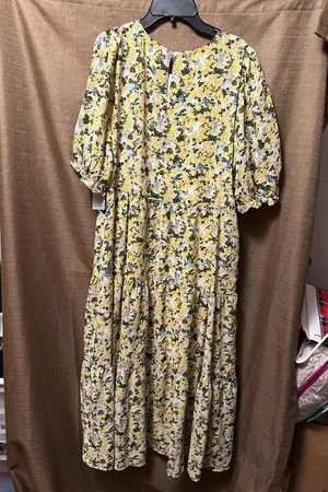 NWT Melloday Short Sleeve Tiered Maxi Dress Puff Sleeve Floral Size Large thumbnail 5