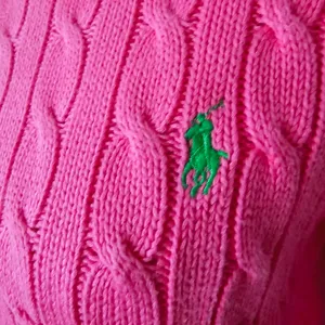 Ralph Lauren Fuchsia & Lime Cable Knit Cotton Crewneck Sweater Size Medium thumbnail 3