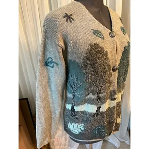 cardigan sweater trees fall landscape green gray Gold thumbnail 5