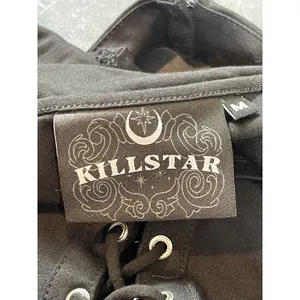 Killstar Black Gothic Crop Top Bell Sleeve Lace Up Choker Neck Witchy Emo M thumbnail 7