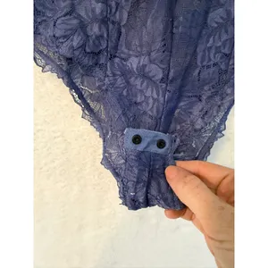 Free People‎ Blue Floral Lace Racerback Bodysuit Plunging V-Neck Lingerie Medium thumbnail 10