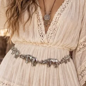 Boho Festival Chain Belt Silver Rhinoceros Safari Animal Statement Y2K Style thumbnail 1
