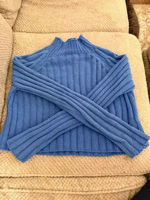 American Eagle Blue Ribbed Mock Neck Cropped Sweater Size M thumbnail 3