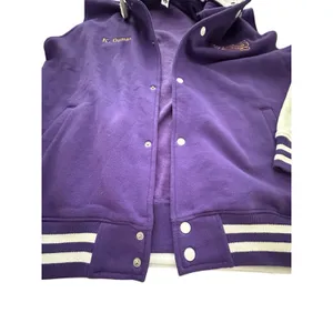 SA Hoodie Varsity Letterman Jacket XL Fleece Snap Bomber Purple Unisex‎ #UV9-1 thumbnail 3