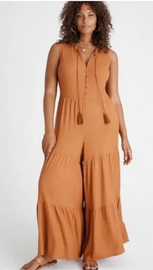 Anthropologie Saturday Sunday ribbed tiered jumpsuit rust‎ colored size XS thumbnail 1