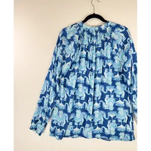 Lilly Pulitzer Womens Top Blue Martinique Elephant V Neck Blouse Casual Medium thumbnail 9