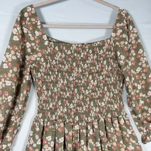 Baltic Born Size-L Womens Marta Midi Dress Floral 3/4‎ Sleeve Smocked Green thumbnail 9