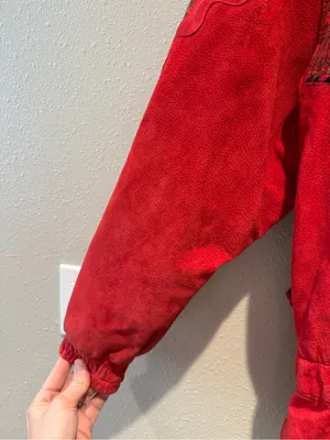 Vintage CHIA Red 100% Leather Patchwork Plaid Western Jacket Bomber Size Medium thumbnail 10