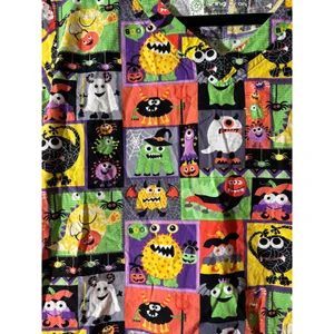 Bio Bring It On Women's Size M Halloween V-Neck Scrub Top Ghosts Monsters thumbnail 4
