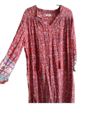 Natural Life Dara Floral Tassel Kaftan 3/4 Sleeve Maxi Dress Size XL hippie boho thumbnail 5