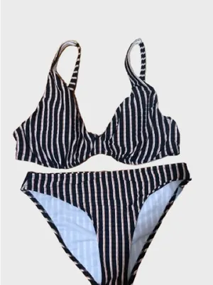 Shade & Shore Black and White Striped Bikini Set thumbnail 2