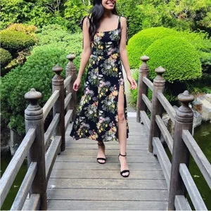 Reformation Twilight Tie Bow Sleeveless Midi Dress Sicilia Black Floral 0 thumbnail 4