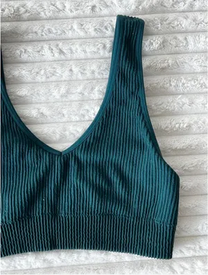 Aerie Green/Teal Ribbed V-Neck Sports Bra XS thumbnail 2