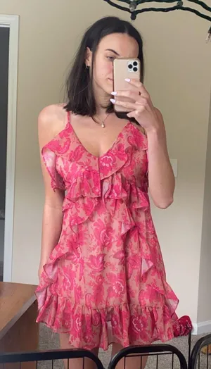 Boutique Pink Printed Sun dress thumbnail 2