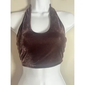 Don't Ask Why Velvet Halter Crop Top Mauve‎ Brown Made in Italy One Size thumbnail 2