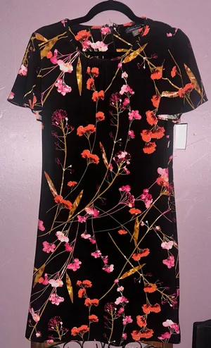 Tommy Hilfiger Black Floral Shift Dress with Pink and Orange Flowers thumbnail 1
