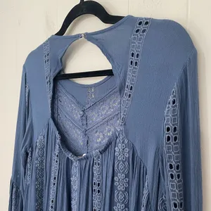 Free People Kiss Kiss Tunic Embroidered Lace Blue Long Sleeve Dress Women’s XS thumbnail 3