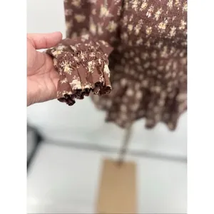 Dizzy Lizzy Smocked Peplum Floral Blouse XS Brown Boho Cottagecore Puff Sleeve thumbnail 7