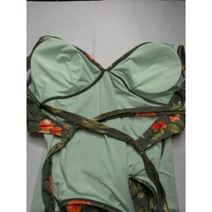 Cupshe Womens XL Tropical Floral Ruched V-Neck One Piece Swimsuit Green thumbnail 4