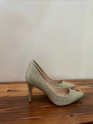 New! ADRIANNA PAPELL Platino Gold Pumps Size 8 Pointed Toe Heels Gold Sparkle thumbnail 7