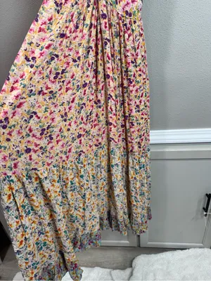 Angie Boho Floral Spaghetti-Strap Maxi Dress in Pastel Multi thumbnail 6