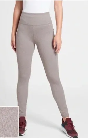 Athleta Delancy Herringbone Tight Leggings Size S Beige Pockets‎ Athletic Preppy thumbnail 1