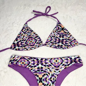 Trippy Purple Geometric Print Triangle Bikini Set Size Small Beach Rave Festival thumbnail 3