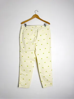Talbots Relaxed Chino Pants Size 10 Yellow Lemon Embroidered Stretch Cotton thumbnail 4