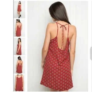 Brandy Melville Red Floral Mini Dress Open Back Tie Spaghetti Strap Boho XS S thumbnail 2