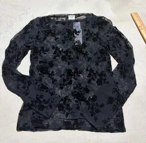 Abercrombie & fitch NWT Sheer Black Floral Long-Sleeve Top small MSRP$50 thumbnail 1