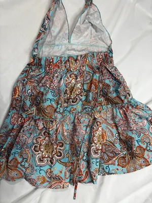 SHEIN Paisley Print Halter Deep V Neck Tiered Ruffle Mini Dress Size S thumbnail 2