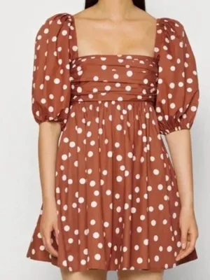 Abercrombie & Fitch Rust Polka Dot Square Neck Puff Sleeve Mini thumbnail 1