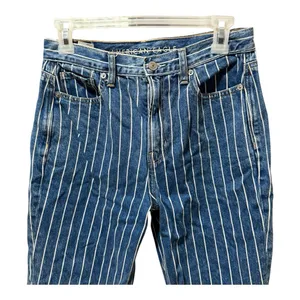 American‎ Eagle Pinstripe Mom Jeans Womens 4 Blue Excellent High Rise Striped thumbnail 3