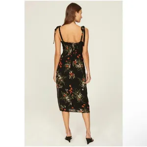 Reformation Besse Floral‎ Tie Strap Midi Dress Black 2 thumbnail 2